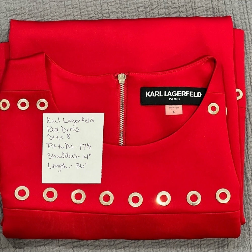 NWT Karl Lagerfeld Paris Red Grommet Scuba Shift Dress Size 8 - Picture 10 of 10
